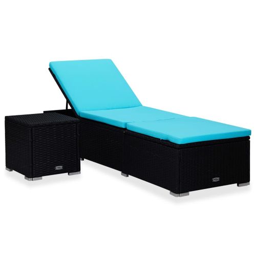 Transat Chaise Longue Bain De Soleil Lit De Jardin Terrasse Meuble D'extérieur Avec Coussin Et Table À Thé Résine Tressée Noir Helloshop26 02_0021025