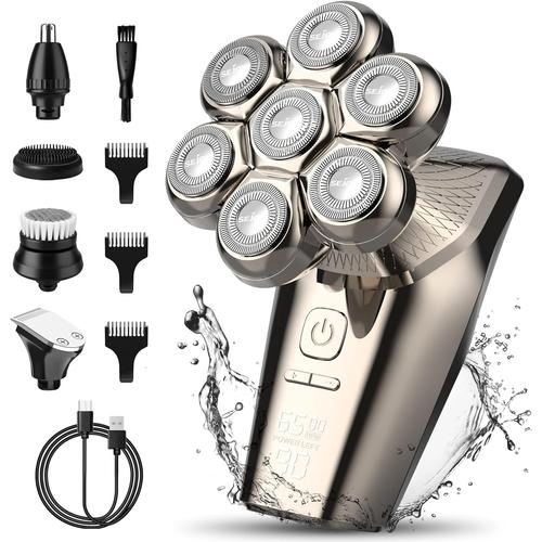 Rasoir Electriques Hommes 5 En 1 Rasoir ¿¿ T¿¿Te Chauve Rasoir Cheveux Homme Rechargeable Ipx7 ¿¿Tanche Led Affiche Rasoir Pour Hommes Chauves Avec T¿¿Tes ¿¿ Poils De Nez Brosse De Nettoyage Facial