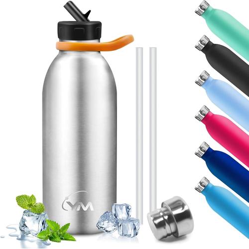 Gourde Isotherme 500ml, Gourde Enfant Avec Paille, 2 Bouchons Inclus, Bouteille Isotherme Sans Bpa, ¿¿Tanches Gourde Inox ¿¿ Double Paroi, Gourde Sport Pour Enfants, Adultes, ¿¿Cole, Voyage