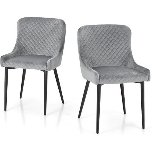 Chaises De Salle À Manger En Velours Gris - Costway - Lot De 2 - Pieds En Métal Solides - Repose-Pieds Réglables