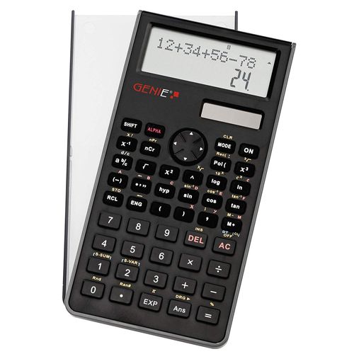 Genie 82 SC Calculatrice scientifique affichage 10 chiffres 2 lignes avec couvercle de protection Noir