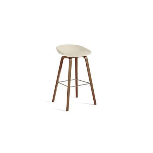 Hay - Tabouret De Bar About A Stool Aas 32 Noyer - Melange Cream 2.0 - Repose-Pied Acier Inoxydable - Hauteur D'assise 75 Cm - Standardgleiter Kunststoff - Beige