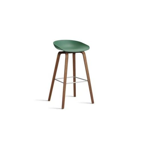 Hay - Tabouret De Bar About A Stool Aas 32 Noyer - Teal Green 2.0 - Repose-Pied Acier Inoxydable - Hauteur D'assise 75 Cm - Standardgleiter Kunststoff - Vert