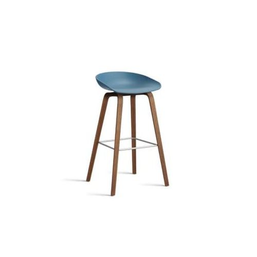 Hay - Tabouret De Bar About A Stool Aas 32 Noyer - Azure Blue 2.0 - Repose-Pied Acier Inoxydable - Hauteur D'assise 75 Cm - Filzgleiter - Bleu