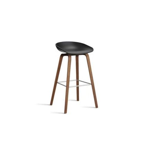 Hay - Tabouret De Bar About A Stool Aas 32 Noyer - Black 2.0 - Repose-Pied Acier Inoxydable - Hauteur D'assise 75 Cm - Filzgleiter - Noir