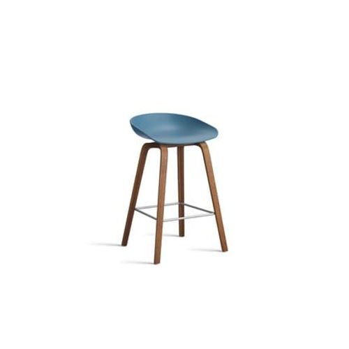 Hay - Tabouret De Bar About A Stool Aas 32 Noyer - Azure Blue 2.0 - Repose-Pied Acier Inoxydable - Hauteur D'assise 65 Cm - Filzgleiter - Bleu