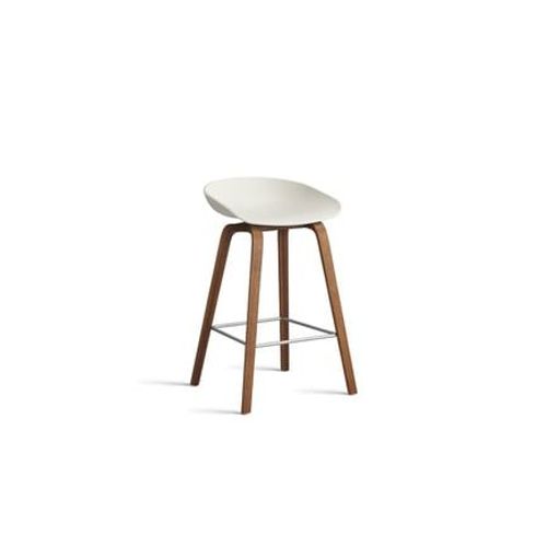 Hay - Tabouret De Bar About A Stool Aas 32 Noyer - Melange Cream 2.0 - Repose-Pied Acier Inoxydable - Hauteur D'assise 65 Cm - Standardgleiter Kunststoff - Beige