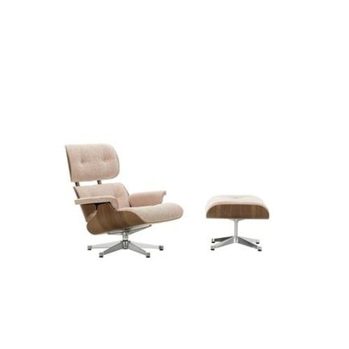 Vitra - Lounge Chair & Ottoman - Poli - Nubia Ivoire/Pêche - Noyer - Pigment Noir - Dimensions Classiques - 84 Cm - Rose