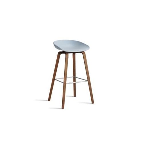 Hay - Tabouret De Bar About A Stool Aas 32 Noyer - Slate Blue 2.0 - Repose-Pied Acier Inoxydable - Hauteur D'assise 75 Cm - Filzgleiter - Bleu