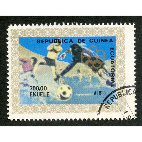 Timbre Oblitéré Republica De Guinea Ecuatorial, Foot, Aereo, 200.00 Ekuele