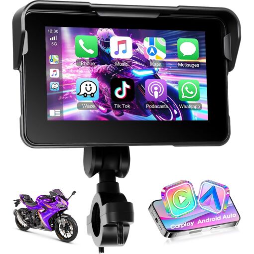 Navigation pour Moto avec Apple Carplay Android Auto sans Fil, Auto...