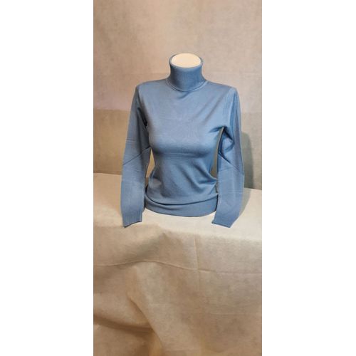 Pull Col Roule Bleu Ciel Laine/Soie/Cachemire Femme Ki&love Paris Taille S/M