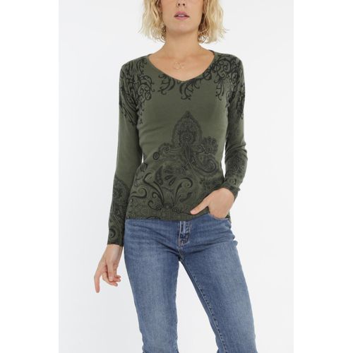 Pull Col V Kaki Femme Cmp55 Paris Taille S