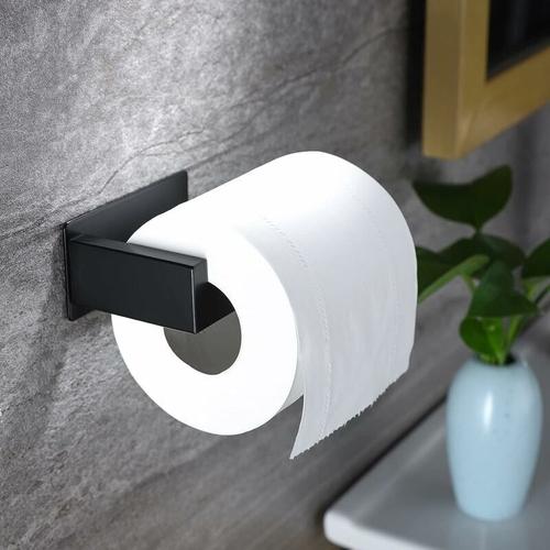 Dévidoir Papier Toilette Acier Inoxydable Dérouleur Papier Toilette Mural Original Sans Percage Noir Porte Papier Toilette Adhésif 3M Pour Décoration Salle de Bain WC Accessoire Cuisine