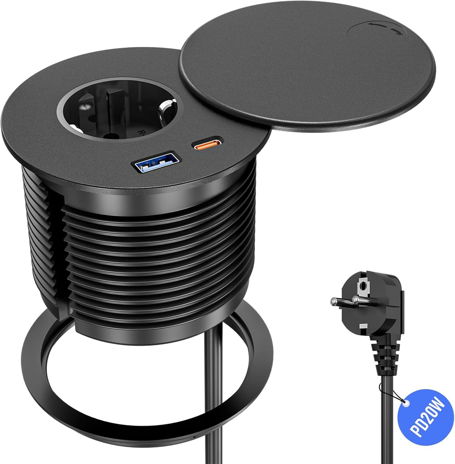 Prise encastrable avec USB-C PD 20W et USB-A, Multiprise encastrabl...