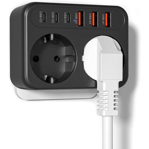 Multiprise USB avec 2 Prises Schuko, Prise Murale avec 6 Ports USB ...