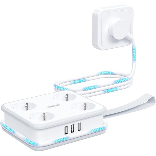 Multiprise Electrique USB 4 Prises avec 3 USB-A 2500W Prise Multipl...