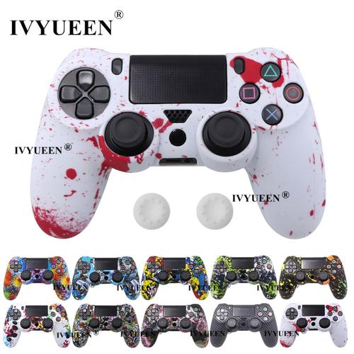 Splash D'art - 2 In 1 For Sony Dualshock Ps 4 Slim Pro Controller Silicone Camo Protective Skin Case + Thumb Stick Grip Caps Cover