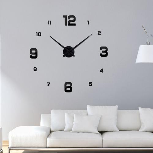 Grande Horloge Murale 3D Silencieuse, Pendule Murale Moderne Design, M¿¿tallique sans Cadre Minimaliste D¿¿coration Adhesif Amovible DIY Digitale Geante Aiguilles Salon Horloge Domicile Noir