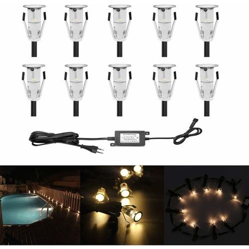 Lot De 10 Lampe De Spot Led Mini ?18mm Eclairage Encastr¿¿ Inox Pour Terrasse Enterr¿¿ Plafonnier, Ip67 Etanche Dc12v Lumi¿¿Re Ext¿¿Rieure Pour Chemin Escalier Paysage Etape (Blanche Chaude) [Classe ¿¿Nerg