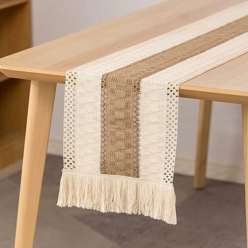 Chemin De Table En Macram¿¿,Triomphe Chemin De Table ¿¿ Manger 180 Cm Coton Naturel Et Lin, D¿¿Cor De Table ¿¿ Pompons En Dentelle Au Crochet Boh¿¿Me