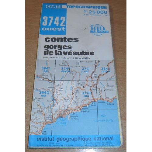 Carte Topographique Ign 3742 Ouest Contes Gorges De La Vésubie 1:25000