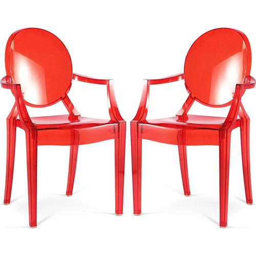 Chaise De Salle À Manger Transparente - Design Avec Accoudoirs - Louis King Rouge Transparent