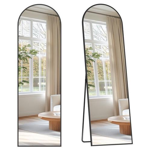 SONGMICS Miroir Intégral, 150 x 40 cm, Miroir Arqué sur Pied, à Poser au Sol, Cadre en Alliage d'Aluminium, Verre Trempé, pour Chambre, Salon, Dressing, Noir d'encre