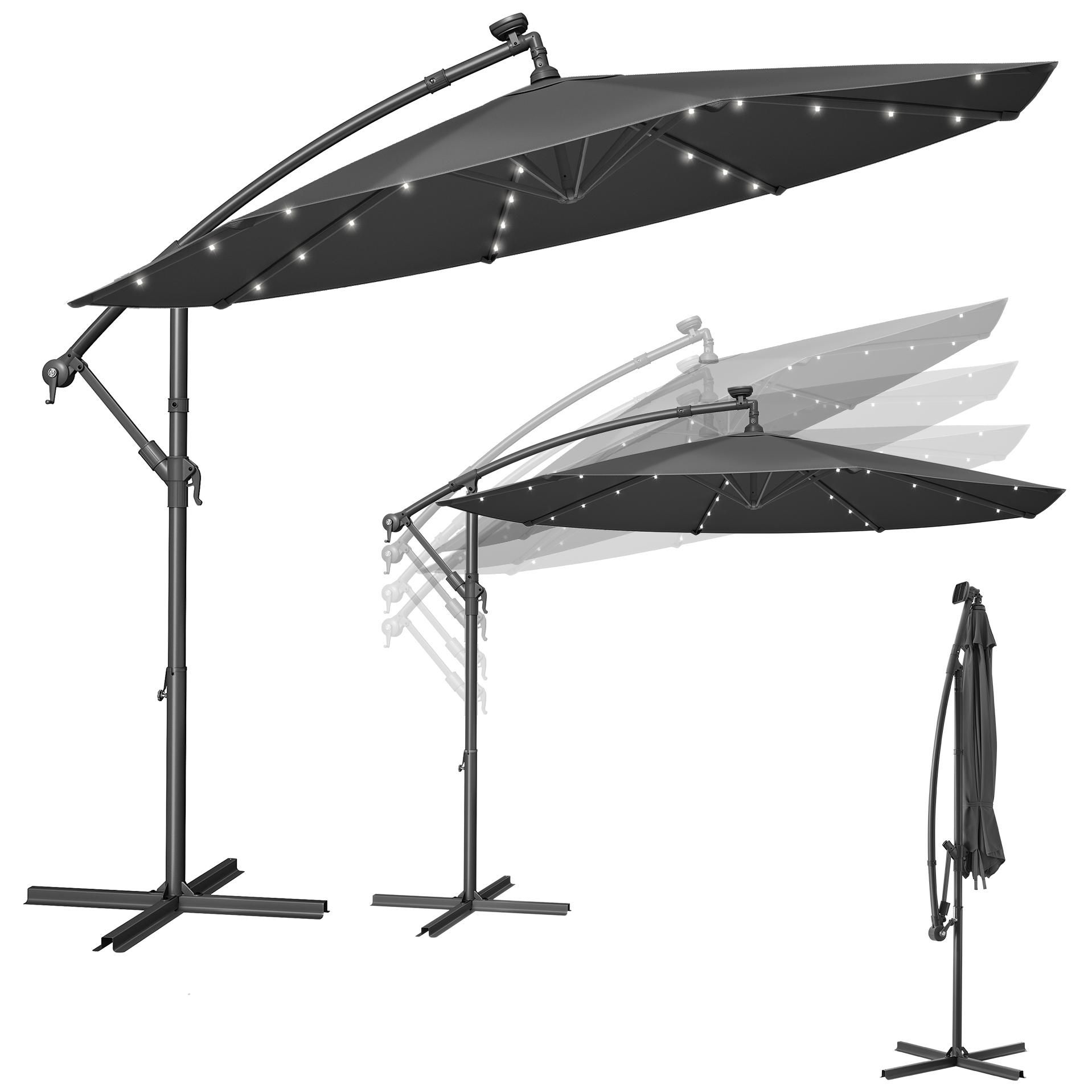 SONGMICS Parasol Jardin D&eacute;port&eacute; avec 32 LED, &Oslash; 300 cm,
