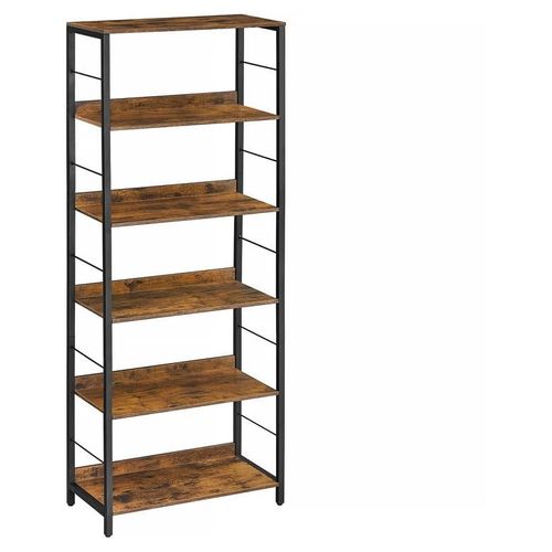 VASAGLE Étagère sur 6 Niveaux, Bibliothèque, Meuble de Rangement, avec Panneaux Arrière, Style Industriel, pour Salon, Étude, Bureau à Domicile, Marron Rustique et Noir d'Encre