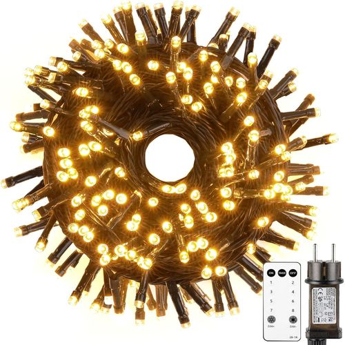 Guirlande Lumineuse Sapin de Noël, 20m 200 LED Blanc Chaud Guirlande Electrique Sapin avec Télécommande, Minuterie, 8 Modes, Etanche, Decoration Noel Exterieur et Interieur