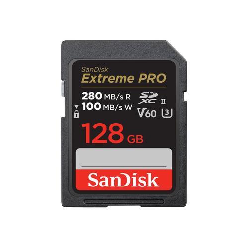 SanDisk Extreme Pro - Carte mémoire flash - 128 Go - Video Class V60 / UHS-II U3 / Class10 - SDXC UHS-II