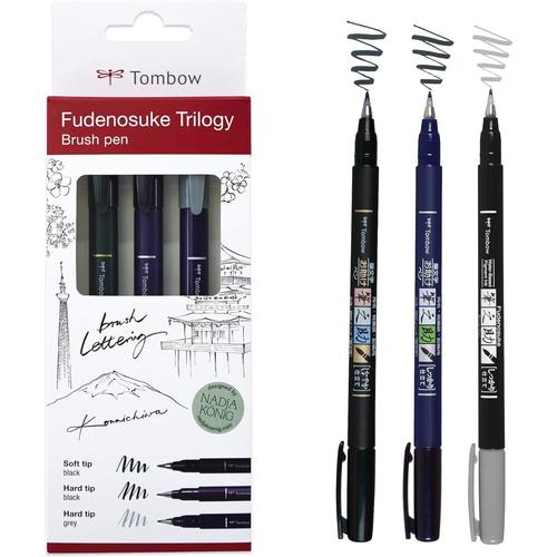 Tombow Set Fudenosuke Trilogy 3 Feutres De Calligraphie Noir Souple Et Dur Gris Dur