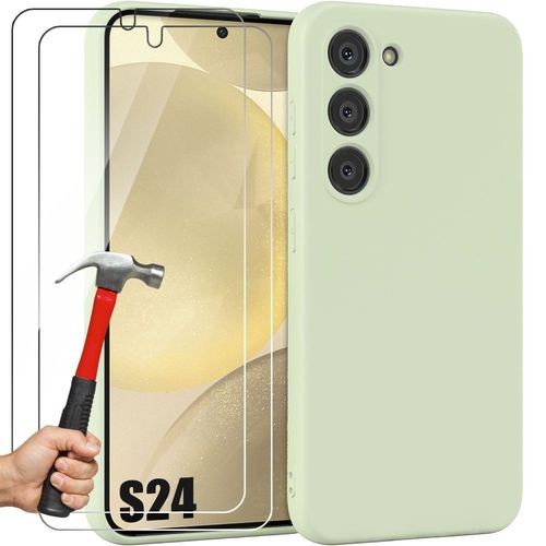 Coque Silicone Vert Pour Samsung Galaxy S24 Avec 2 Verres Trempés Protection D'écran - E.F.Connection
