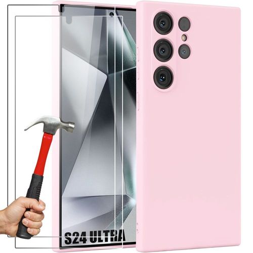 Coque Pour Samsung Galaxy S24 Ultra, Silicone Rose Clair Souple Antichoc + 2 Vitres D'écran Verre Trempé - E.F.Connection