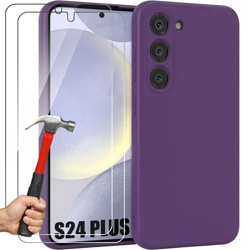 Coque Silicone Pour Samsung Galaxy S24 Plus (S24+) Mat Violet Foncé Slim Antichoc + 2 Verres Trempés - E.F.Connection