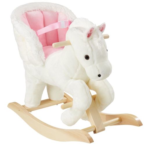 Cheval à bascule en peluche structure en acier 30 x 69,5 x 56 cm blanc
