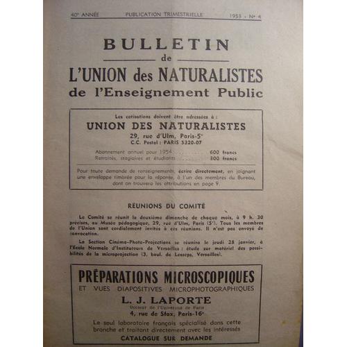 Bulletin De L'union Des Naturalistes De L'enseignement Publ  N° 4 : Bulletin De L'union Des Naturalistes De L'enseignement Publ