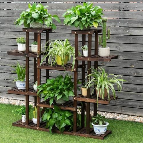 Costway Étagère Pour Plantes En Bois Avec 9 Tablettes, 125 X 25 X 114 Cm, Étagère À Fleurs Pour Terrasse, Jardin, Balcon, Salon