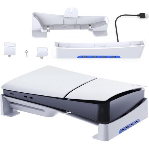 Support Horizontal Pour Console Ps5 Slim Avec Hub Usb 4 Ports, Base Support Accessoire Pour Playstation 5 Slim Disc & Digital Edition