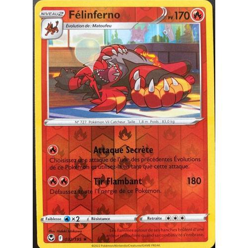 Carte Pokemon Felinferno 032/195 Rare Reverse Epée Et Bouclier Eb12 Fr