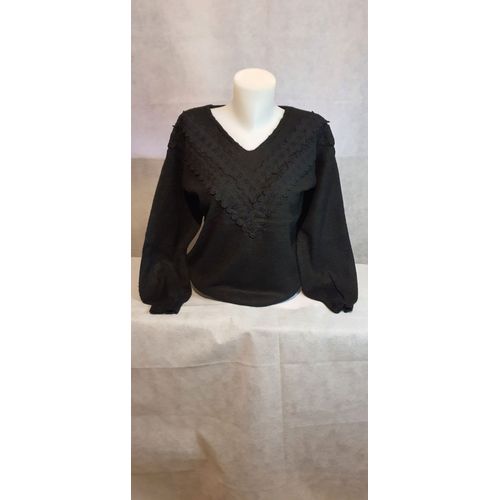 Pull Col V Noir Empiecement Dentelle Femme Ki&love Paris Taille Unique