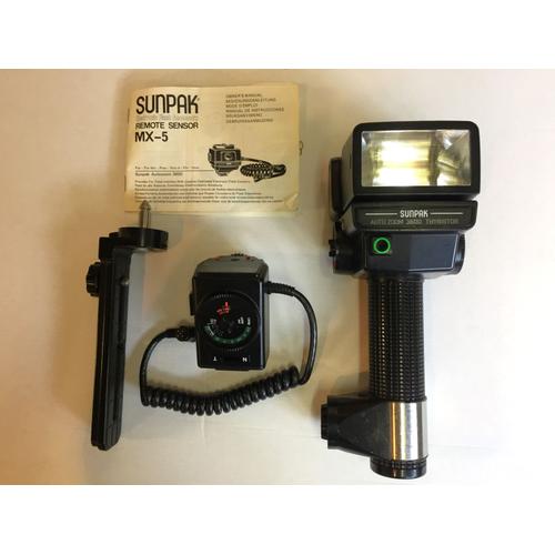 Flash Pro SUNPAK Auto Zoom 3600 THYRISTOR + Remote Sensor SUNPAK MX-5 Vintage