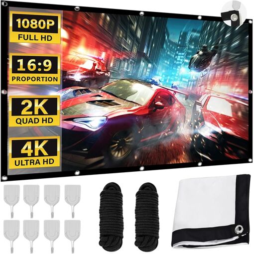 KALANKA-Écran de projection HD 100"" 16:9 pour vidéoprojecteur avec...