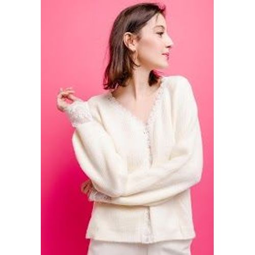 Pull Manches Longues Col V Blanc Femme M&g Monogram Paris Taille Unique