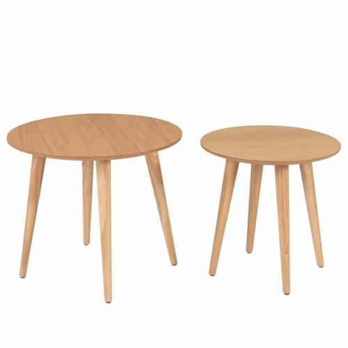 Lot De 2 Bouts De Canapé Ronds 40 Et 50 Cm Décor Chêne Naturel