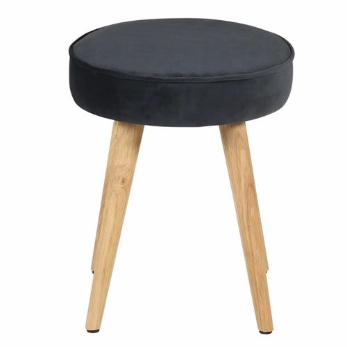 Pouf En Velours Gris Foncé Et Piètement Bois - Casanova