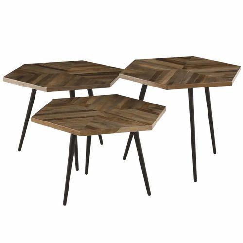 Lot De 3 Tables Basses Hexagonales 55 Cm En Teck Recyclé - Alen