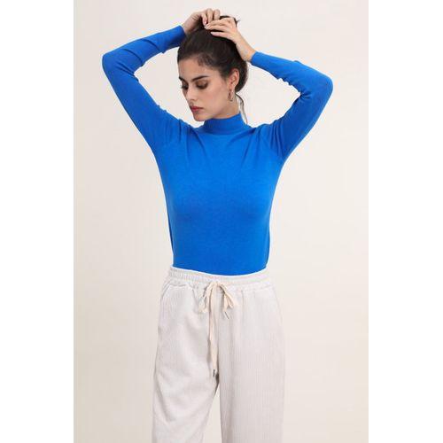 Pull Fin Col Montant Bleu Royal Laine/Soie/Cachemire Femme Ki&love Paris Taille S/M
