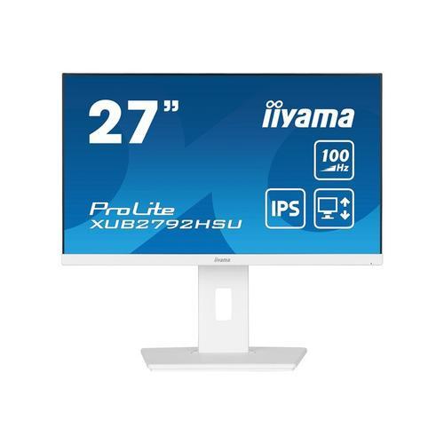 iiyama ProLite XUB2792HSU-W6 - Écran LED - 27" - 1920 x 1080 Full HD (1080p) @ 100 Hz - IPS - 250 cd/m² - 1300:1 - 0.4 ms - HDMI, DisplayPort - haut-parleurs - blanc, mat